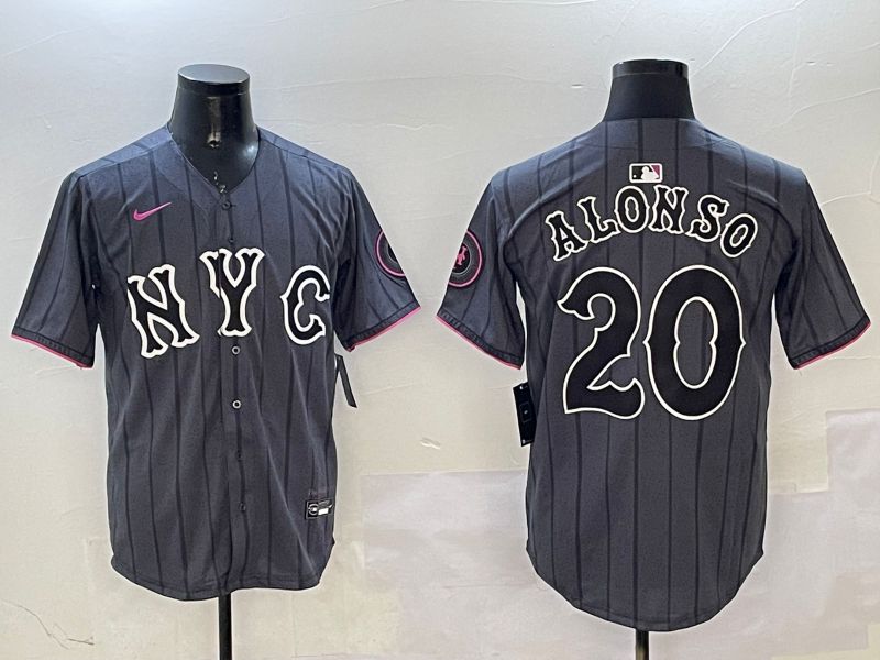 Men New York Mets #20 Alonso Black City Edition 2025 Nike MLB Jersey style 1